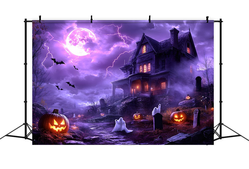 Halloween Purple Night Sky Lightning Ghost Backdrop RR9-108