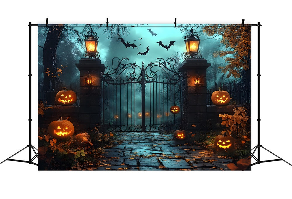 Horrible Halloween Graveyard Gate Pumpkin Backdrop RR9-109