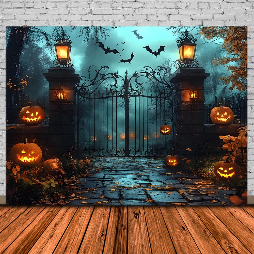 Horrible Halloween Graveyard Gate Pumpkin Backdrop RR9-109