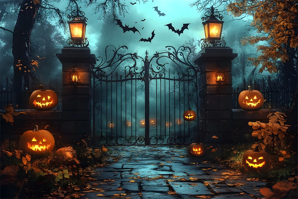 Horrible Halloween Graveyard Gate Pumpkin Backdrop RR9-109