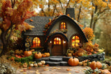 Autumn Forest Wood House Pumpkins Backdrop RR9-10