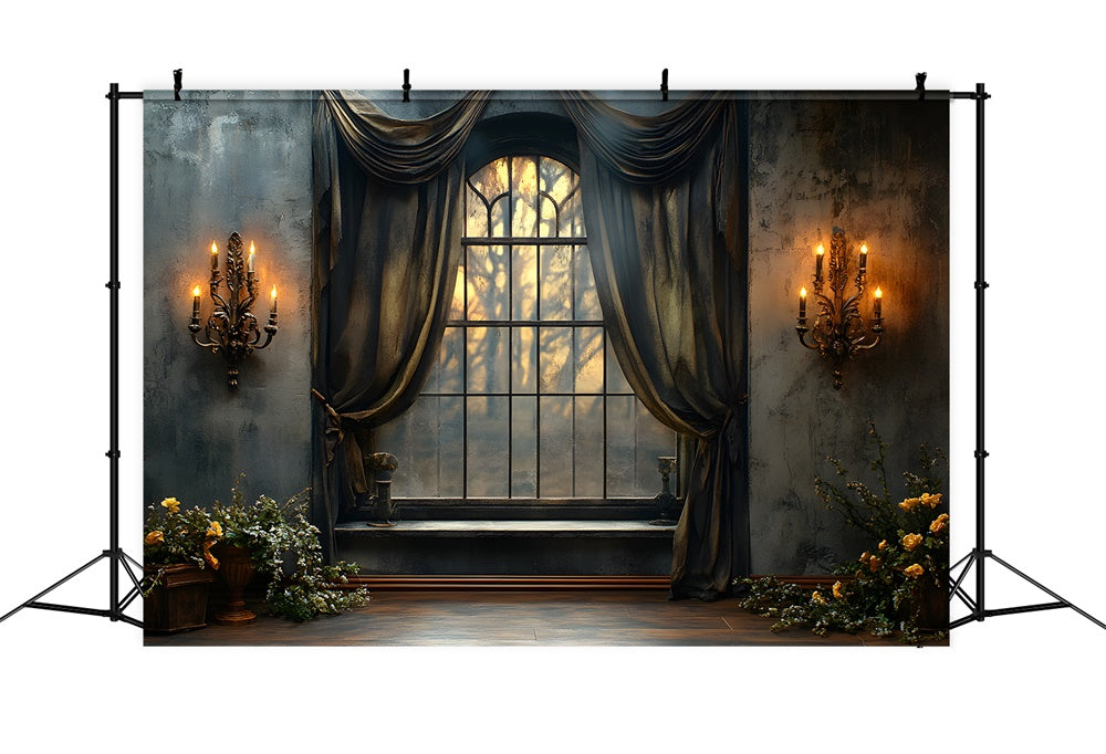 Halloween Retro Wall Candles Window View Backdrop RR9-110