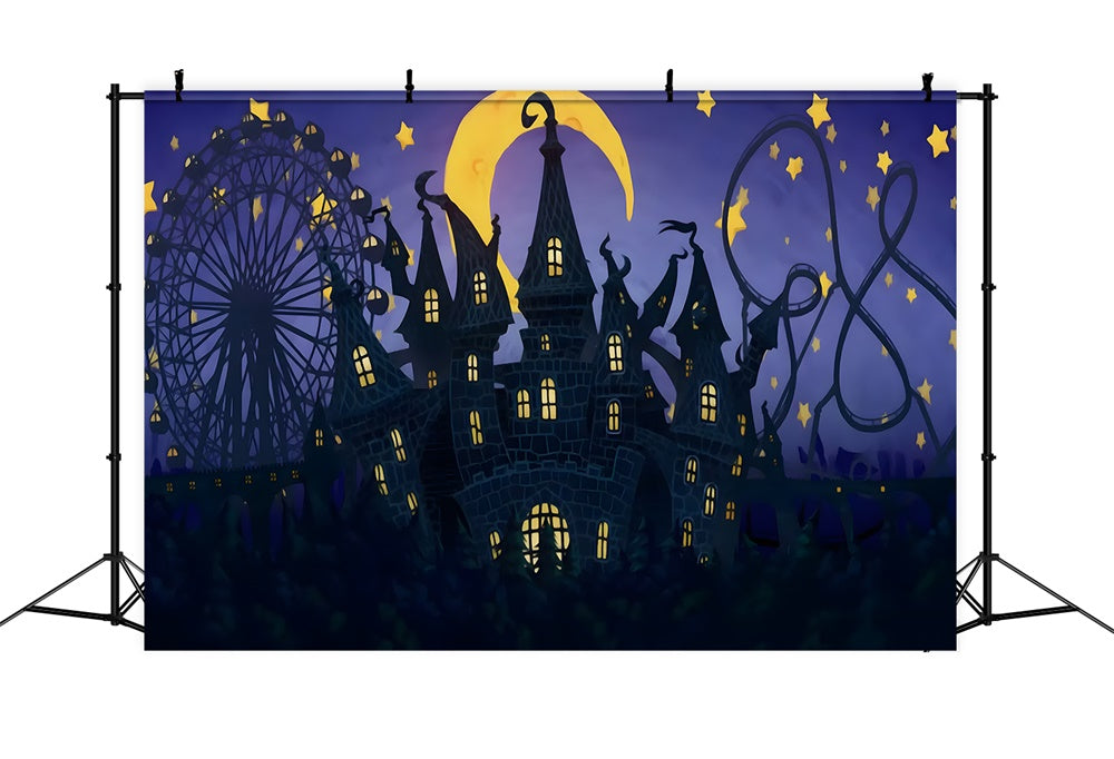 Halloween Haunted Castle Night Sky Backdrop RR9-114