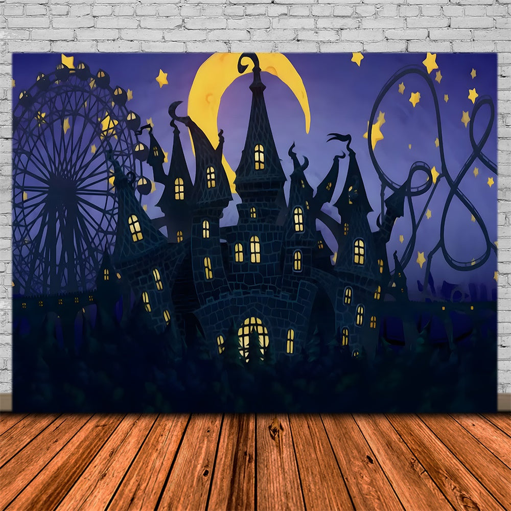 Halloween Haunted Castle Night Sky Backdrop RR9-114