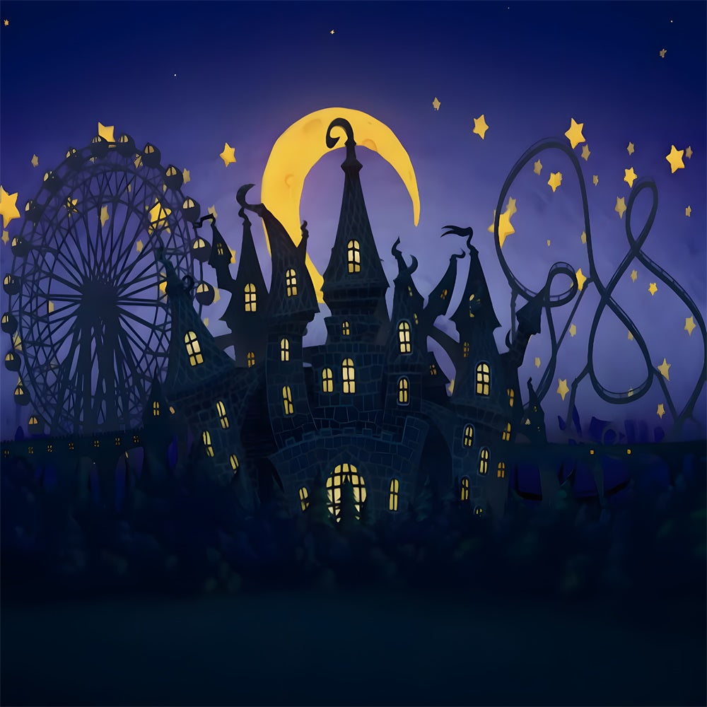 Halloween Haunted Castle Night Sky Backdrop RR9-114