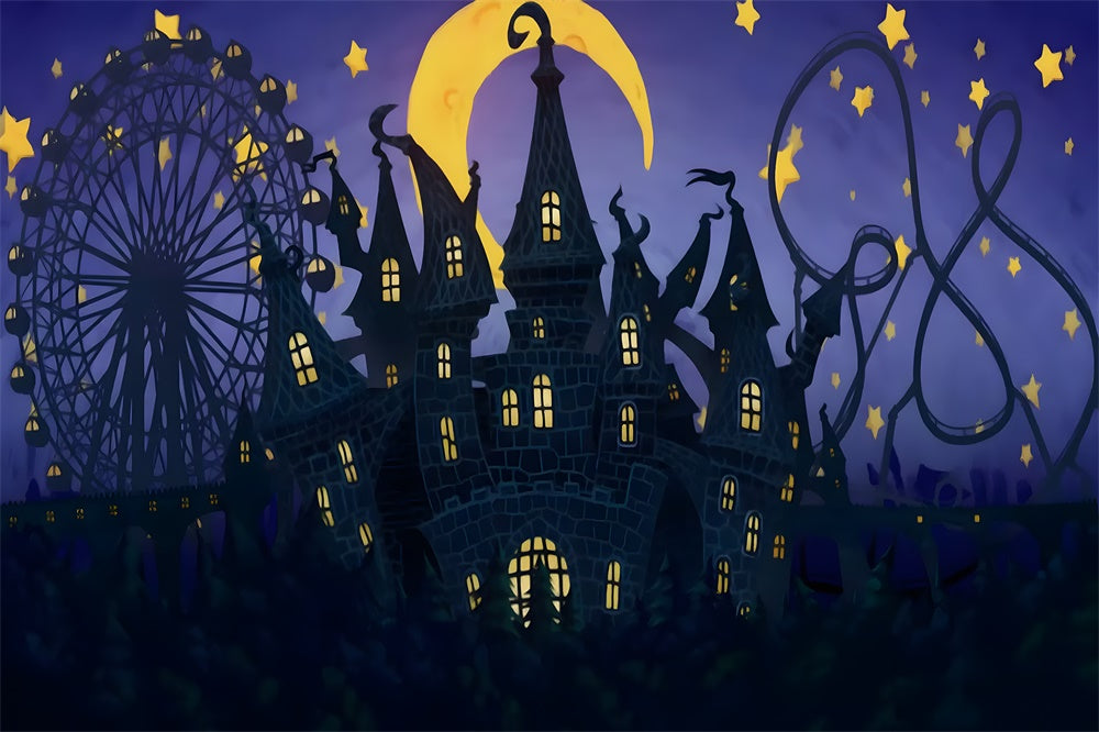 Halloween Haunted Castle Night Sky Backdrop RR9-114