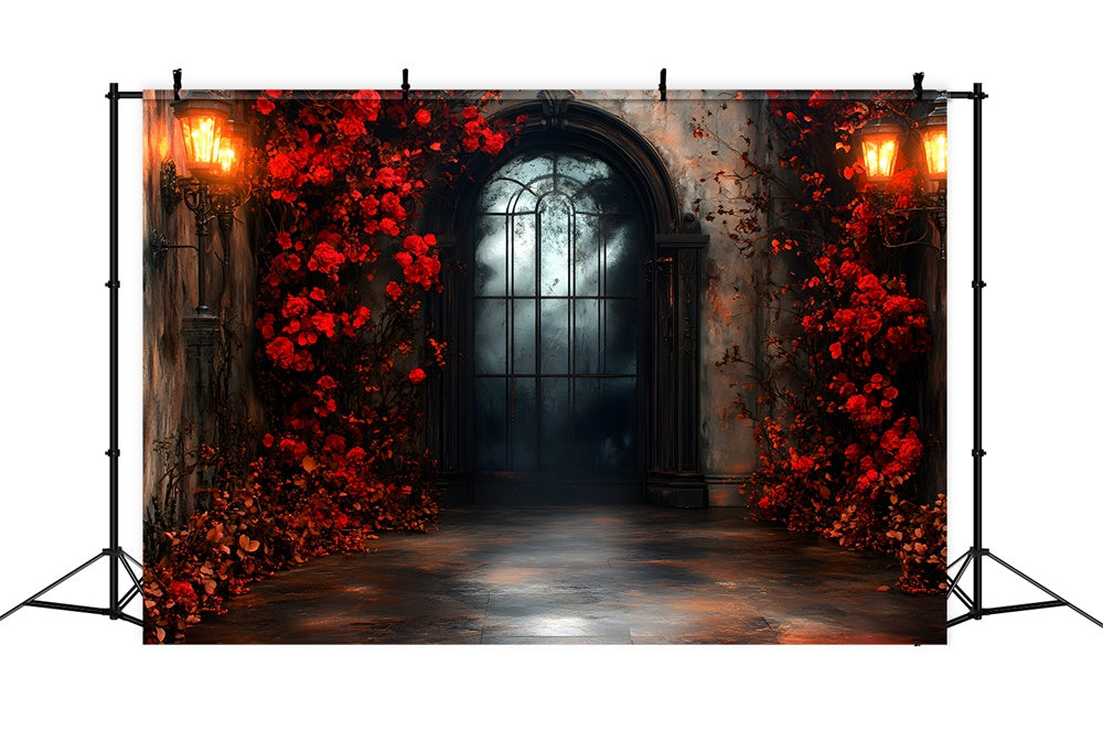 Halloween Gateway to Hell Red Flowers Backdrop RR9-116