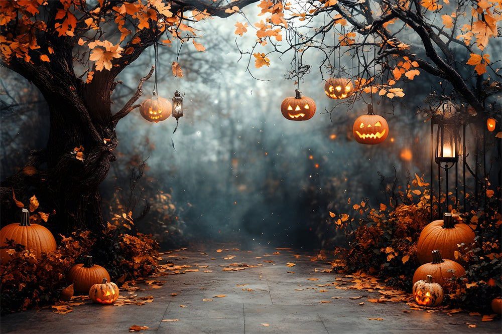 Halloween Pumpkin String Lights Forest Backdrop RR9-117