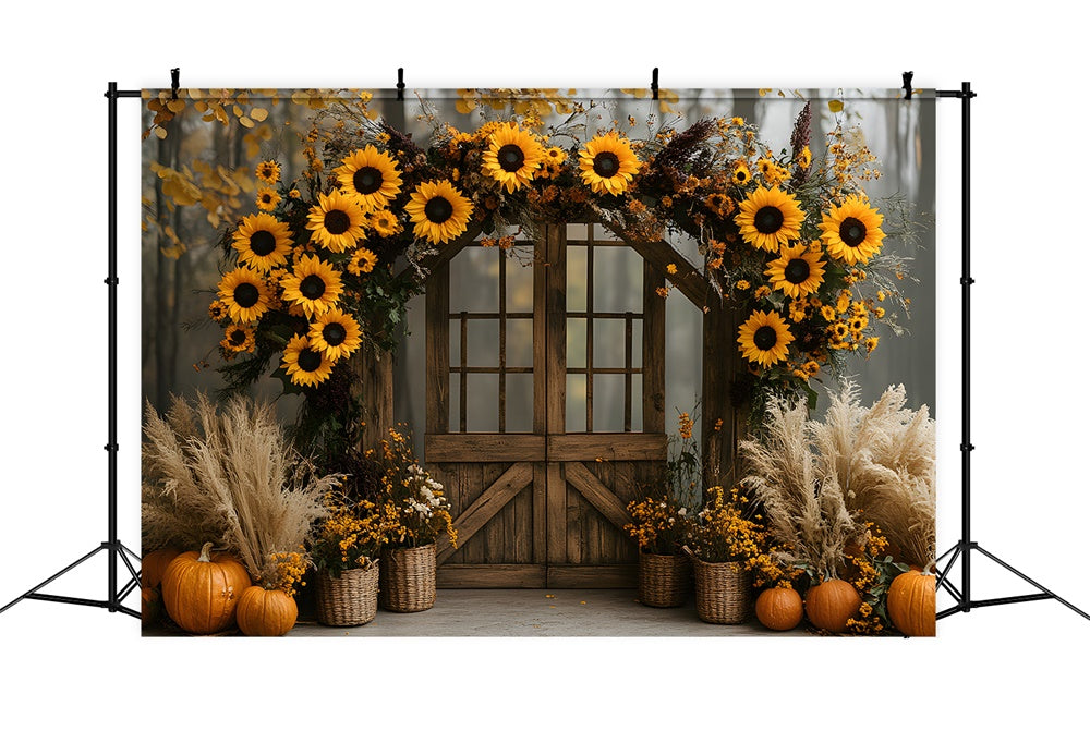 Sunflowers Garland Wood Door Fall Backdrop RR9-13