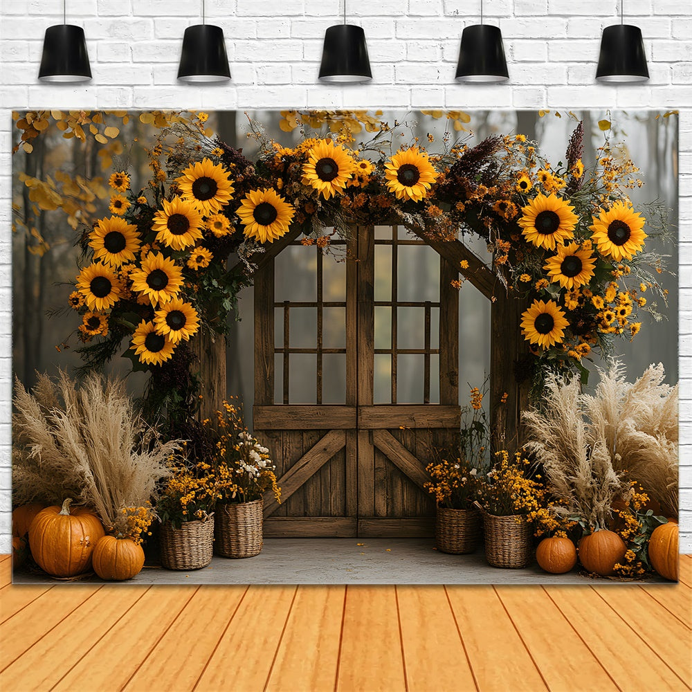 Sunflowers Garland Wood Door Fall Backdrop RR9-13