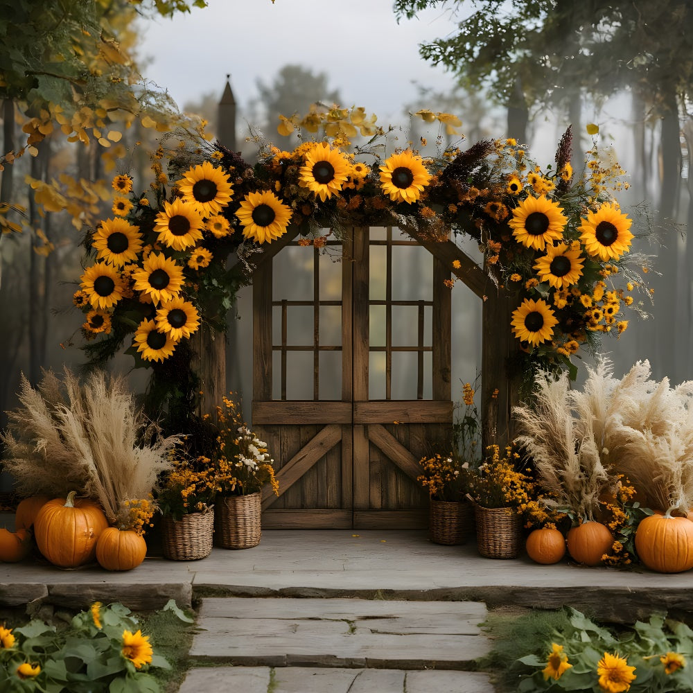 Sunflowers Garland Wood Door Fall Backdrop RR9-13