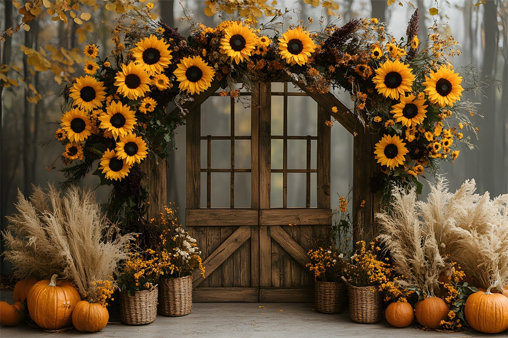 Sunflowers Garland Wood Door Fall Backdrop RR9-13