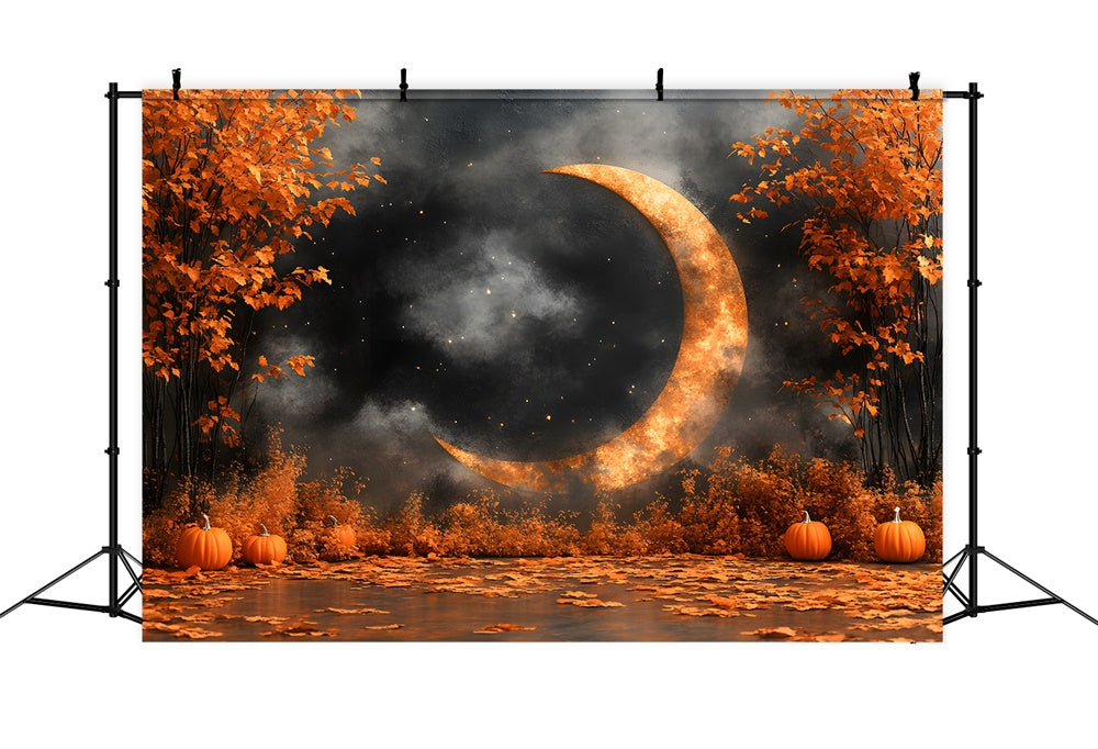 Maple Trees Pumpkin Gold Moon Fall Backdrop RR9-14