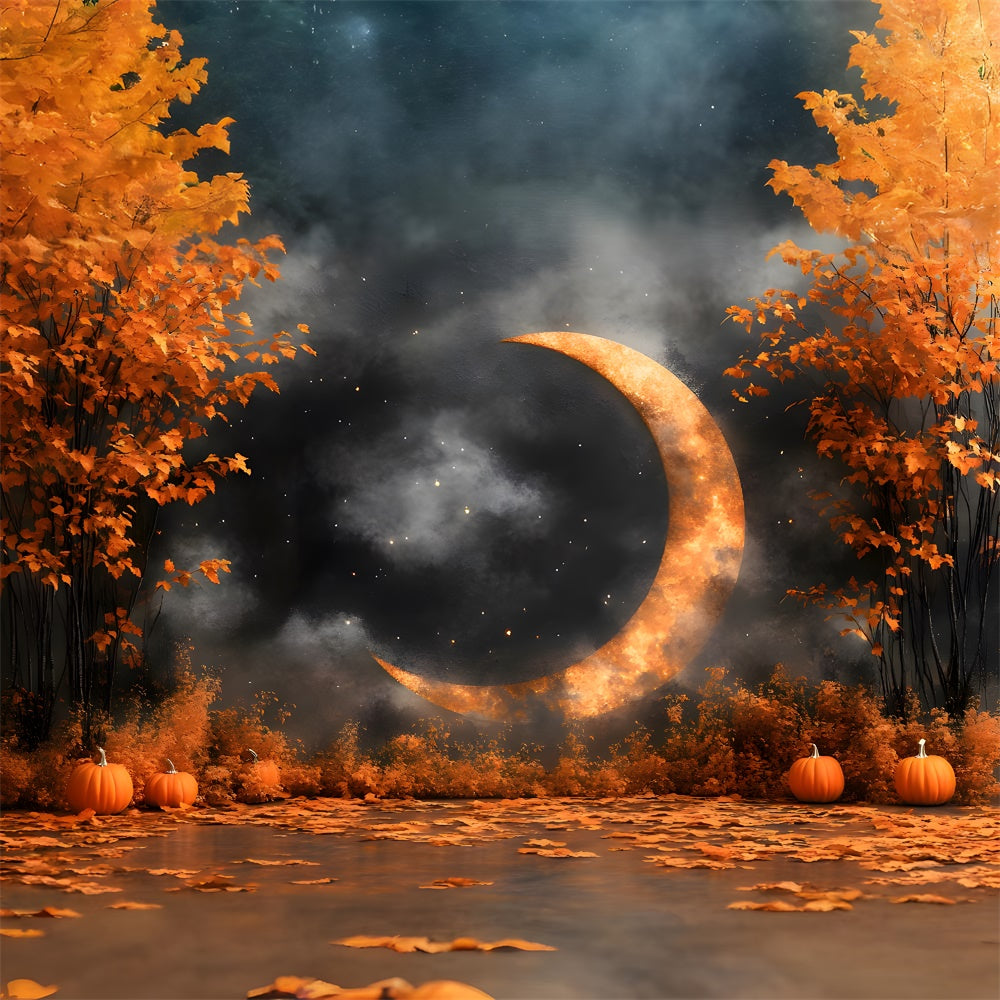 Maple Trees Pumpkin Gold Moon Fall Backdrop RR9-14