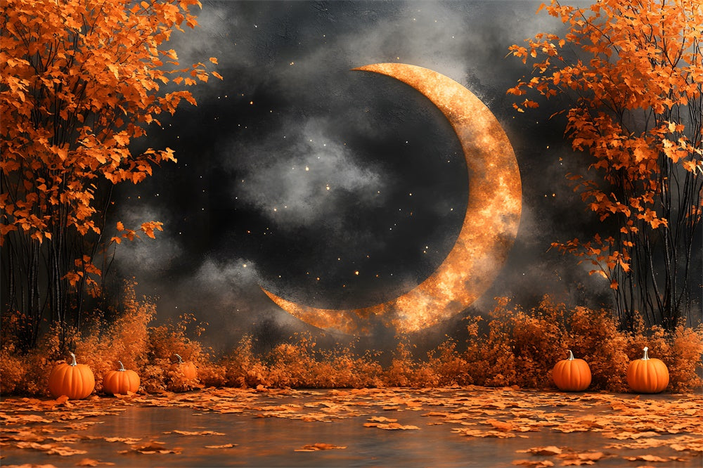 Maple Trees Pumpkin Gold Moon Fall Backdrop RR9-14