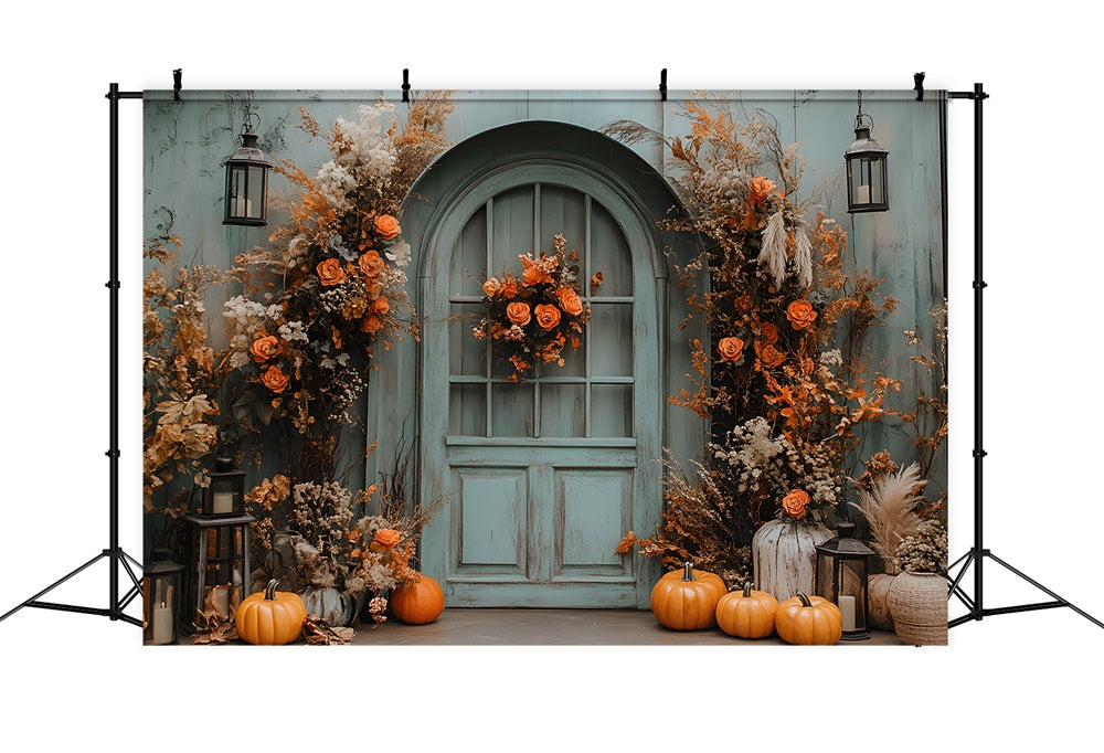 Fall Vintage Barn Door Dried Flowers Backdrop RR9-15