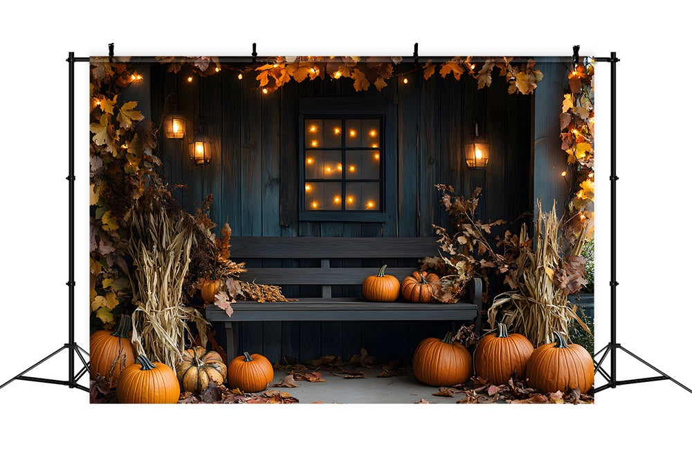 Fall Wood Chair String Lights Leaves Backdrop RR9-16