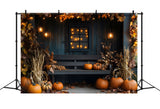 Fall Wood Chair String Lights Leaves Backdrop RR9-16