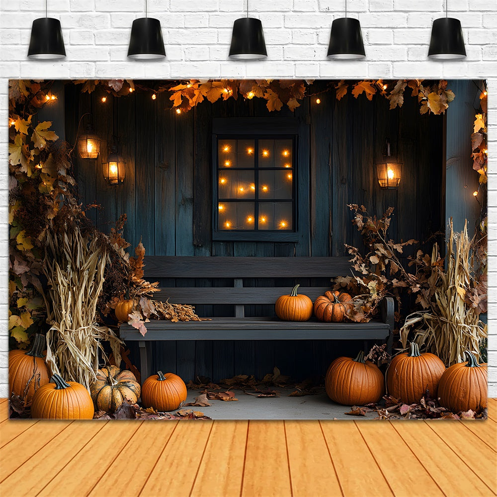 Fall Wood Chair String Lights Leaves Backdrop RR9-16