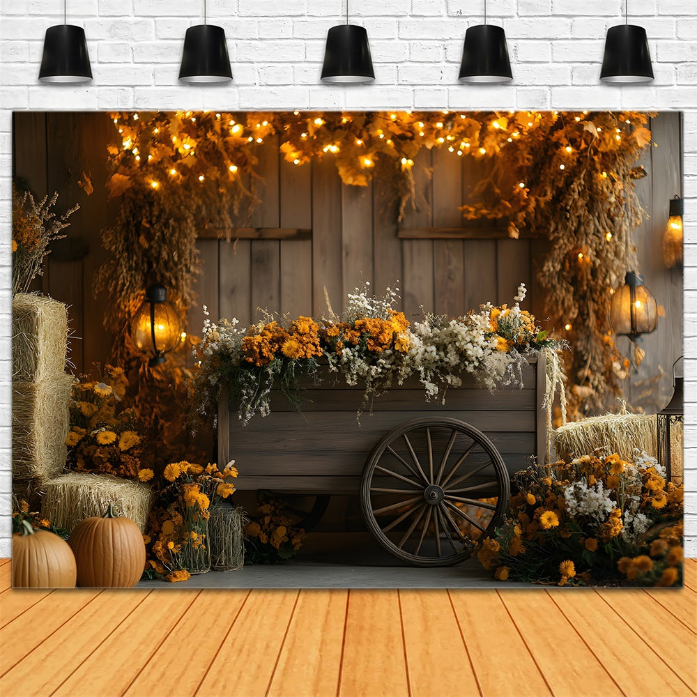 Autumn Harvest Barn Wood Cart Backdrop RR9-17