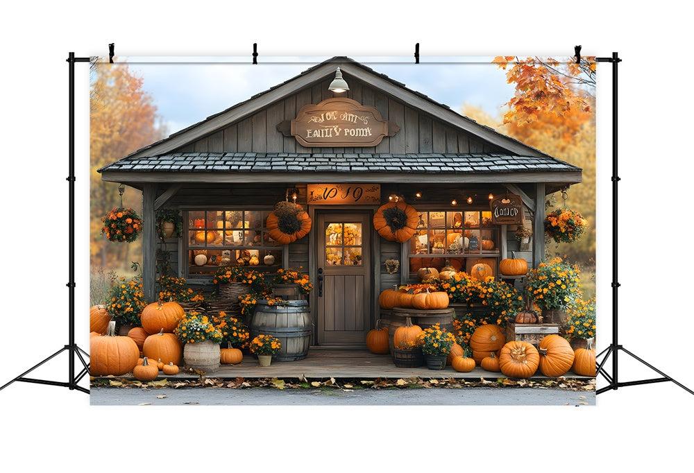 Fall Pumpkin House Harvest Flowers Backdrop RR9-18