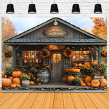 Fall Pumpkin House Harvest Flowers Backdrop RR9-18