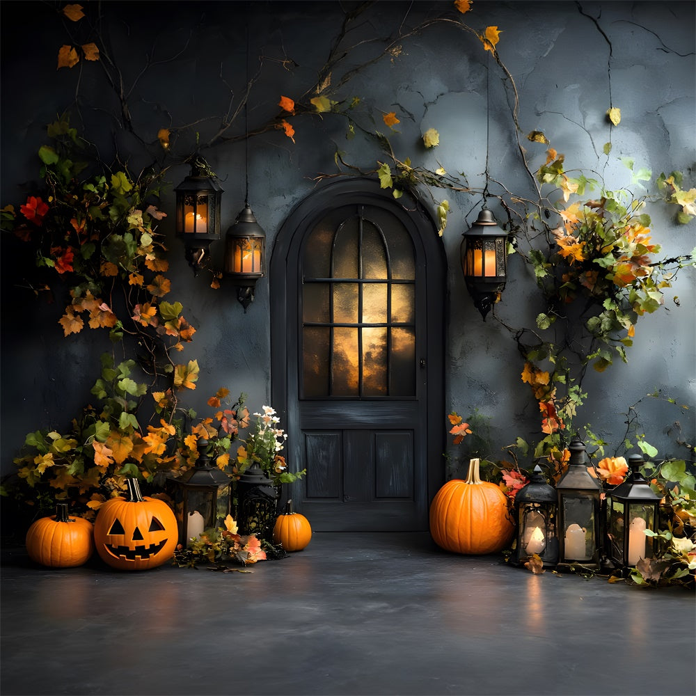 Autumn Retro Wall Door Pumpkins Backdrop RR9-20