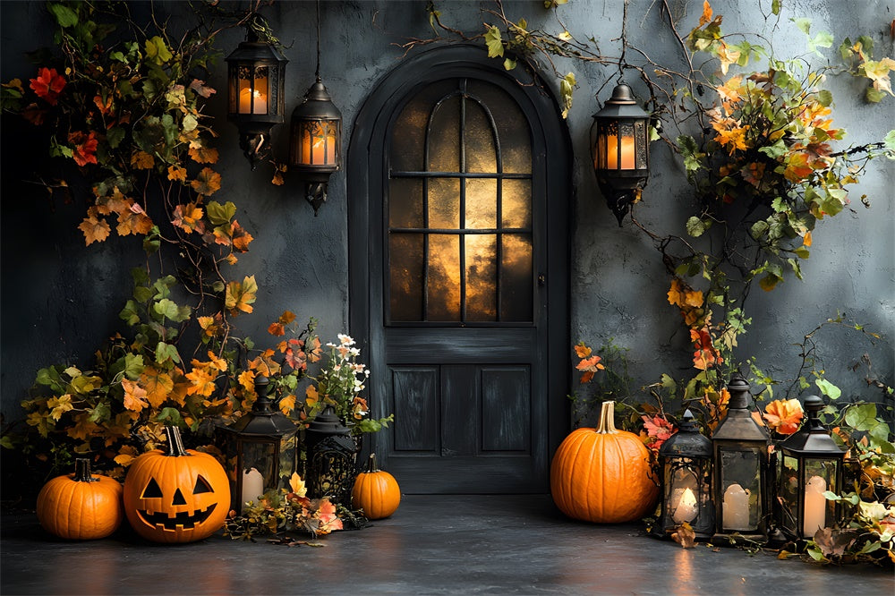 Autumn Retro Wall Door Pumpkins Backdrop RR9-20