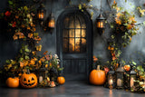 Autumn Retro Wall Door Pumpkins Backdrop RR9-20