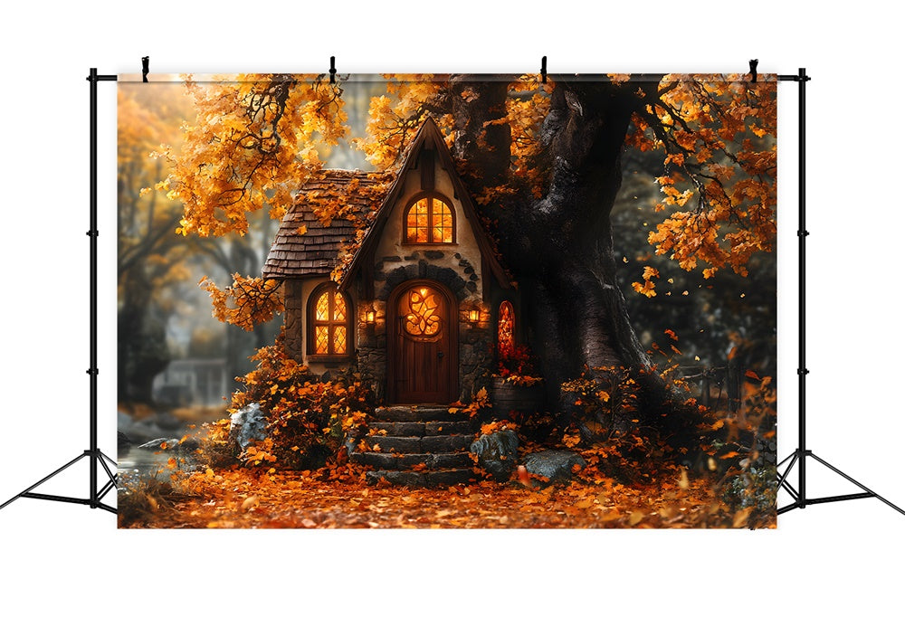 Autumn Forest Tree House Maple Leaves Backdrop RR9-22