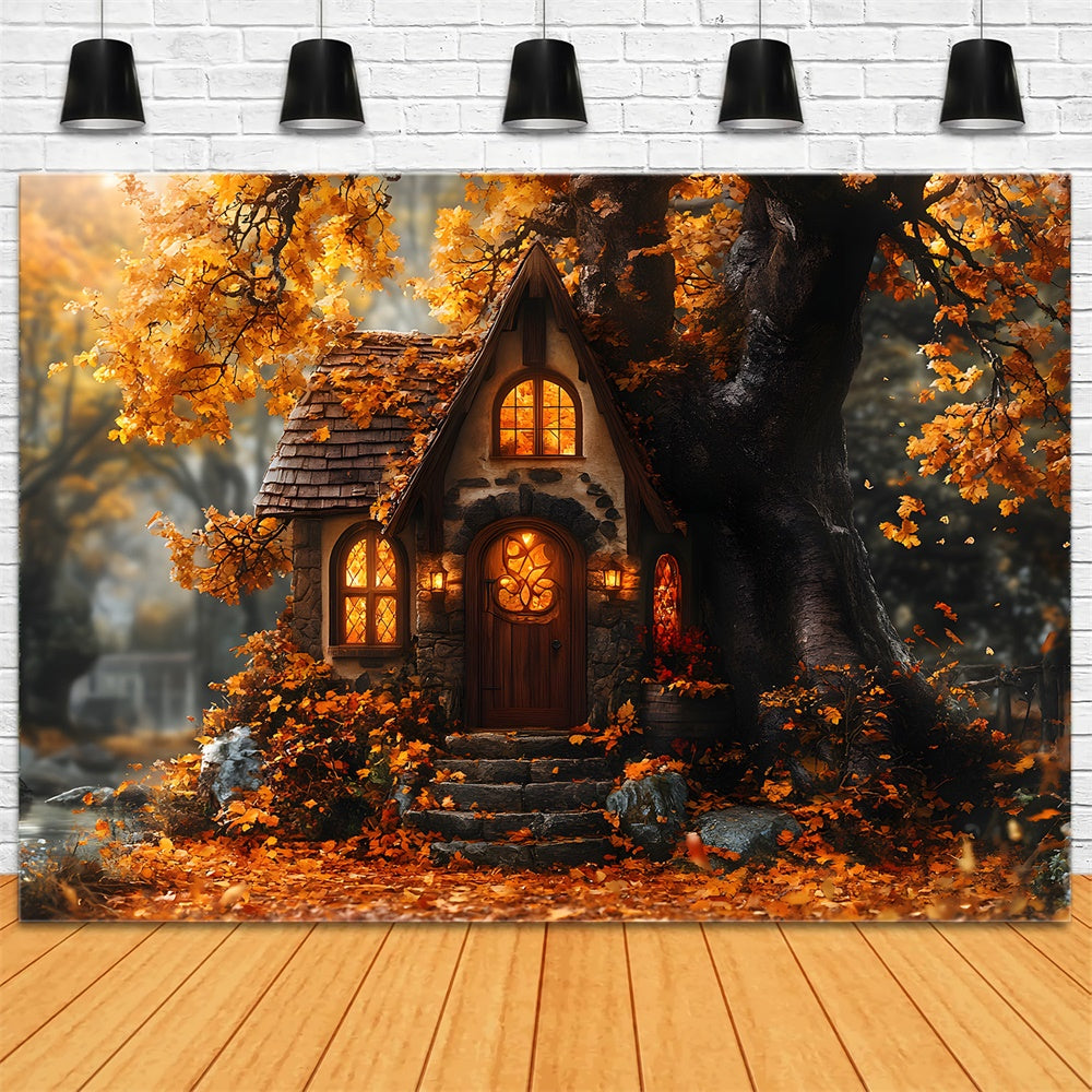 Autumn Forest Tree House Maple Leaves Backdrop RR9-22