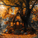 Autumn Forest Tree House Maple Leaves Backdrop RR9-22