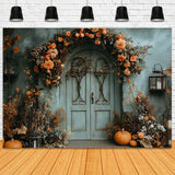 Vintage Green Wall Door Fall Flowers Backdrop RR9-23