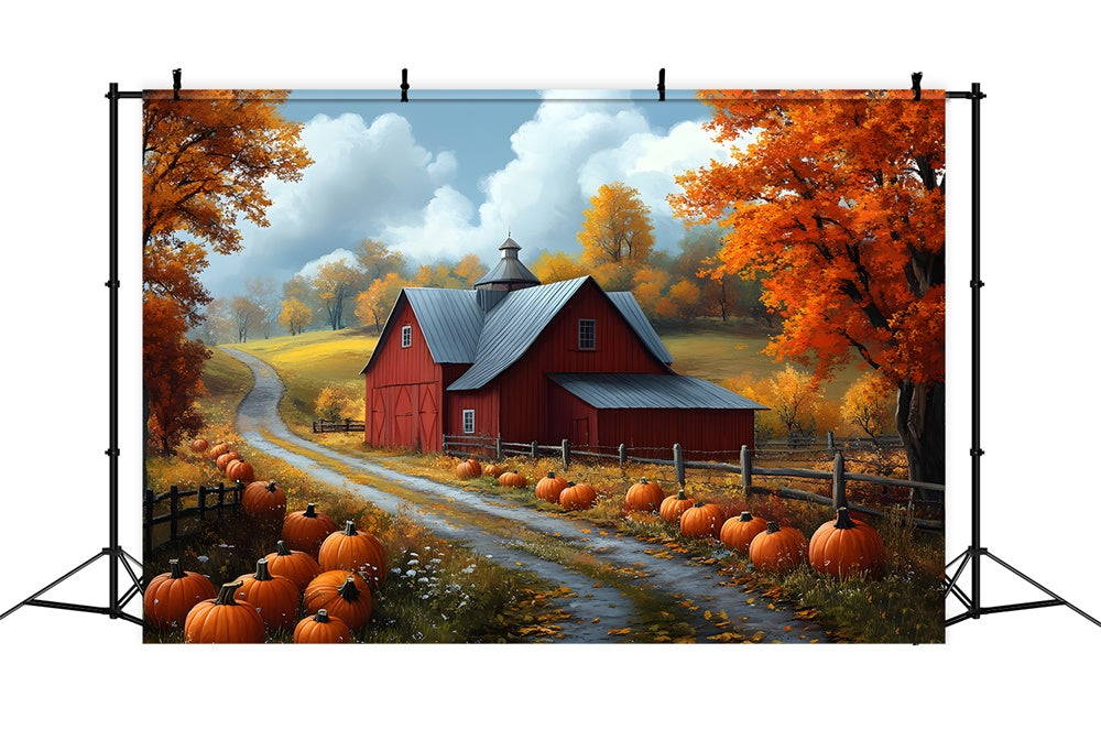 Fall Forest Village House Pumpkin Trail Backdrop RR9-26