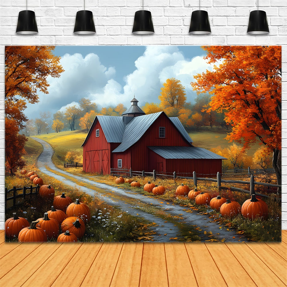 Fall Forest Village House Pumpkin Trail Backdrop RR9-26