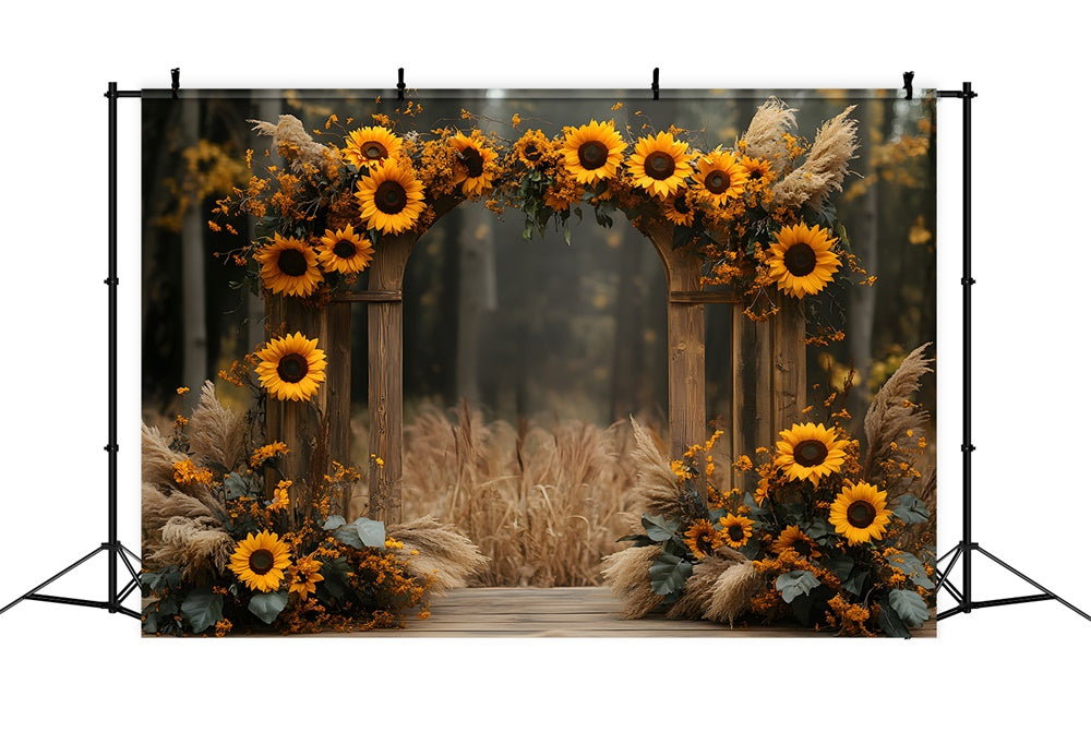 Sunflowers Arch Door Fall Photography Backdrop RR9-28