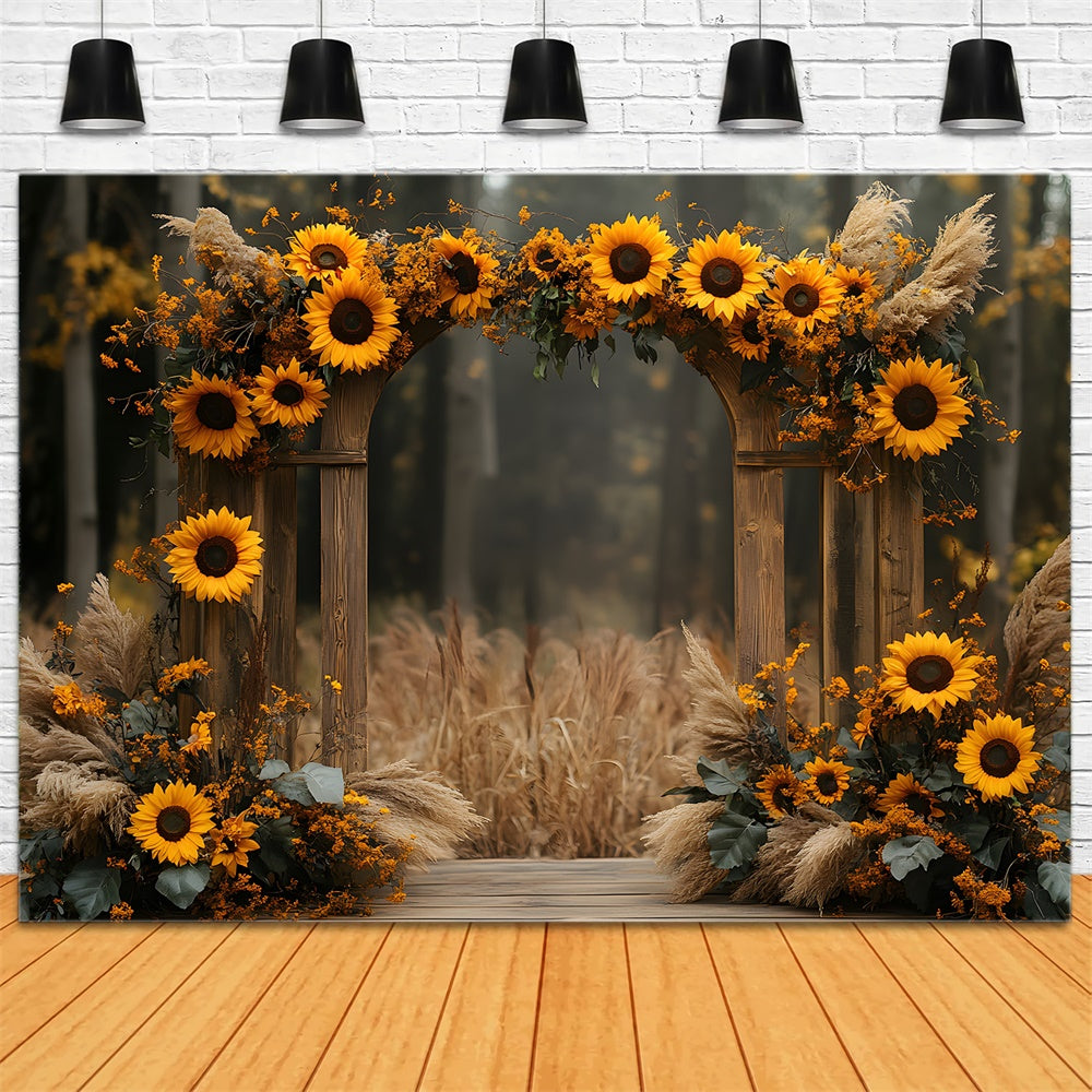 Sunflowers Arch Door Fall Photography Backdrop RR9-28