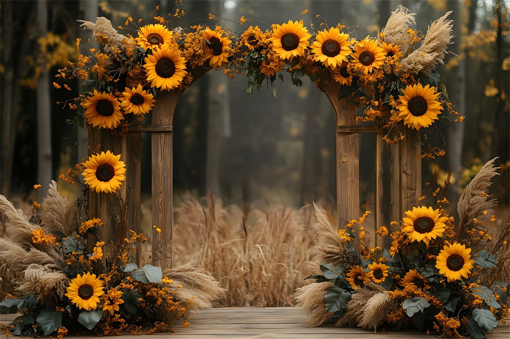 Sunflowers Arch Door Fall Photography Backdrop RR9-28