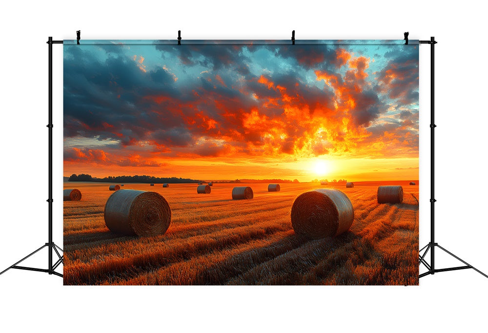 Autumn Sunset Harvest Wheat Field Backdrop RR9-29