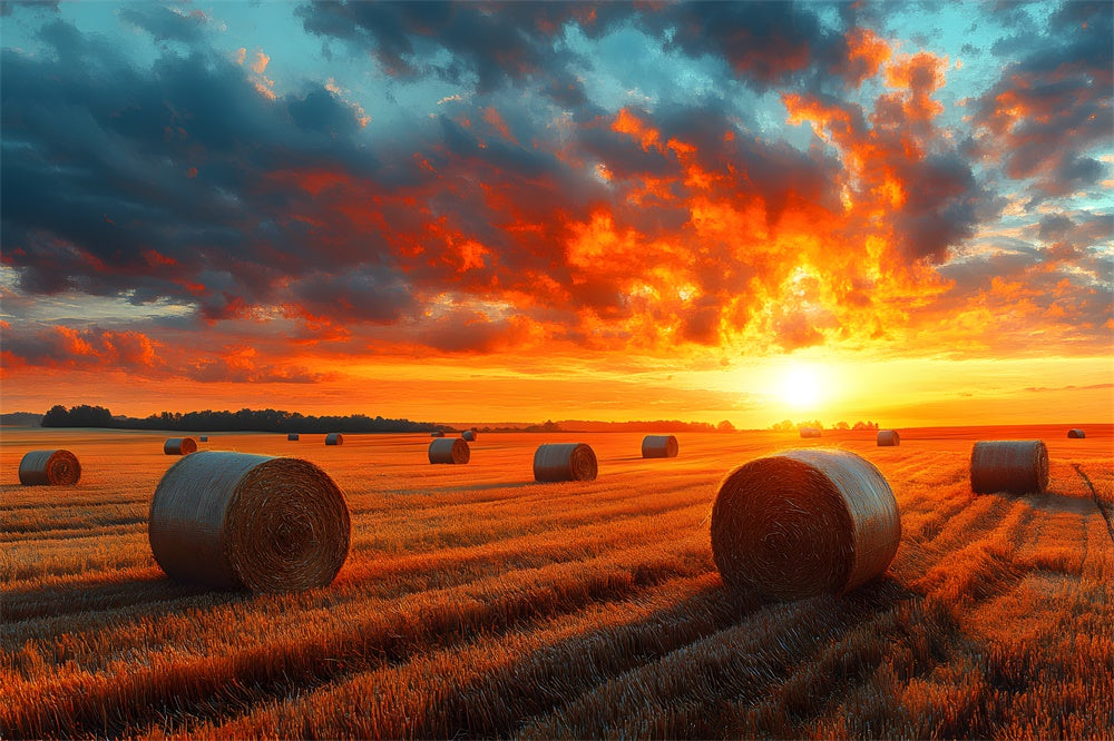 Autumn Sunset Harvest Wheat Field Backdrop RR9-29