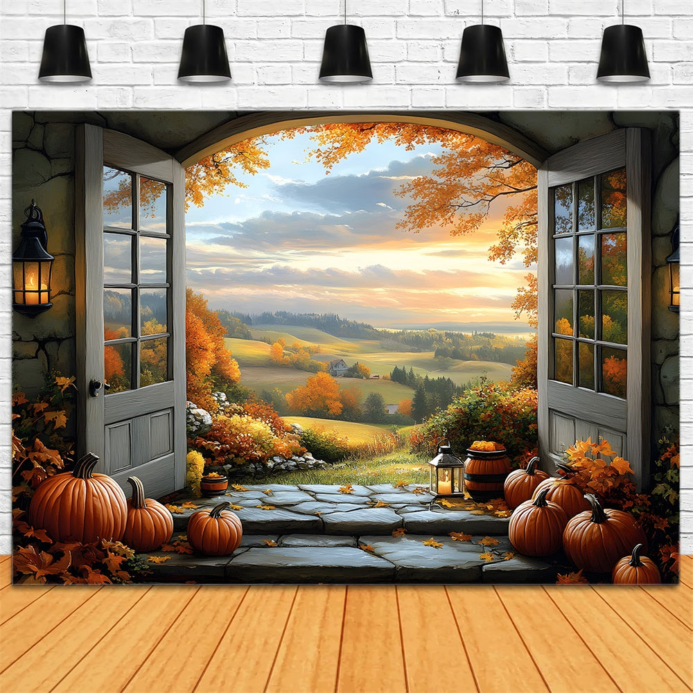 Fall Mountain Window View Photography Backdrop RR9-30