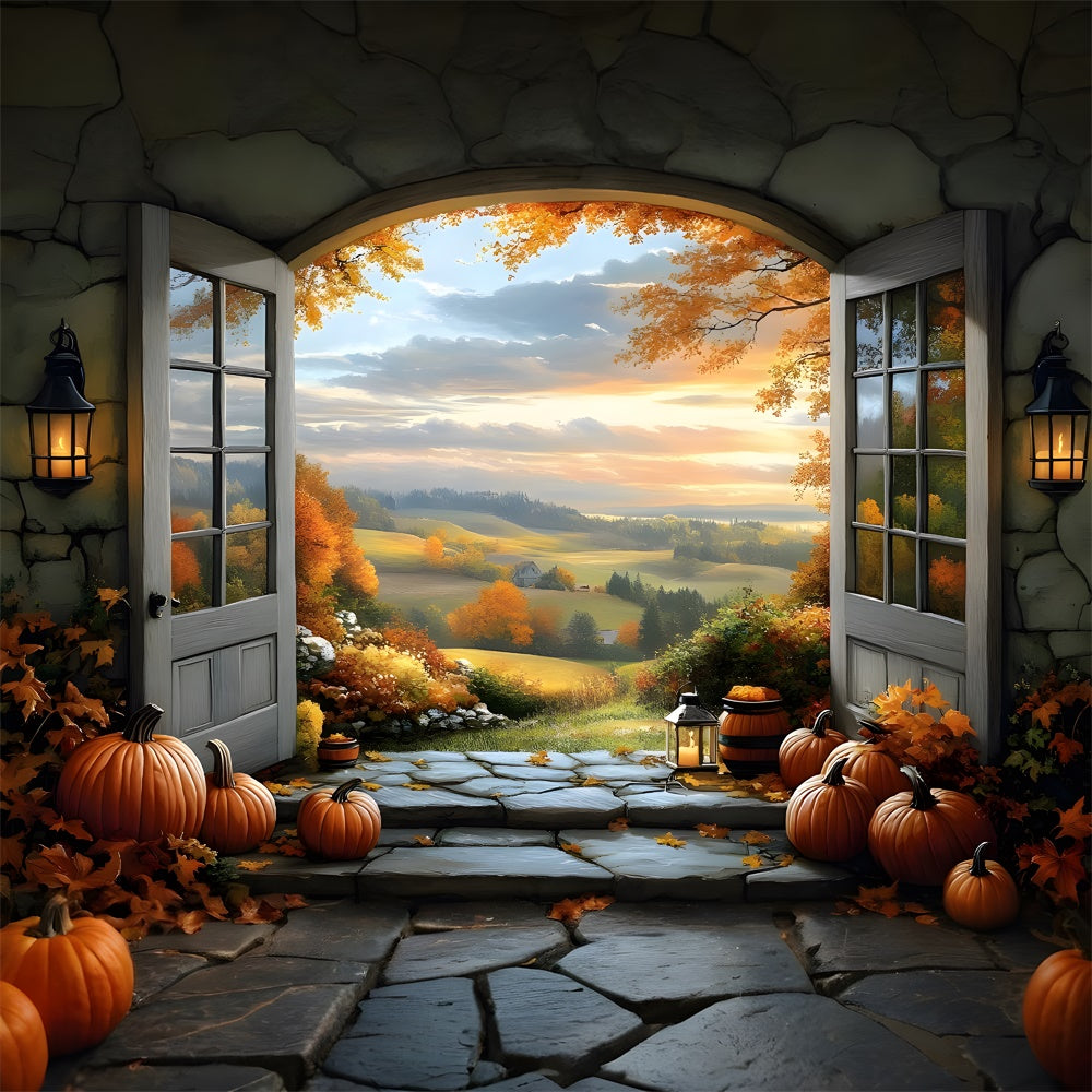 Fall Mountain Window View Photography Backdrop RR9-30