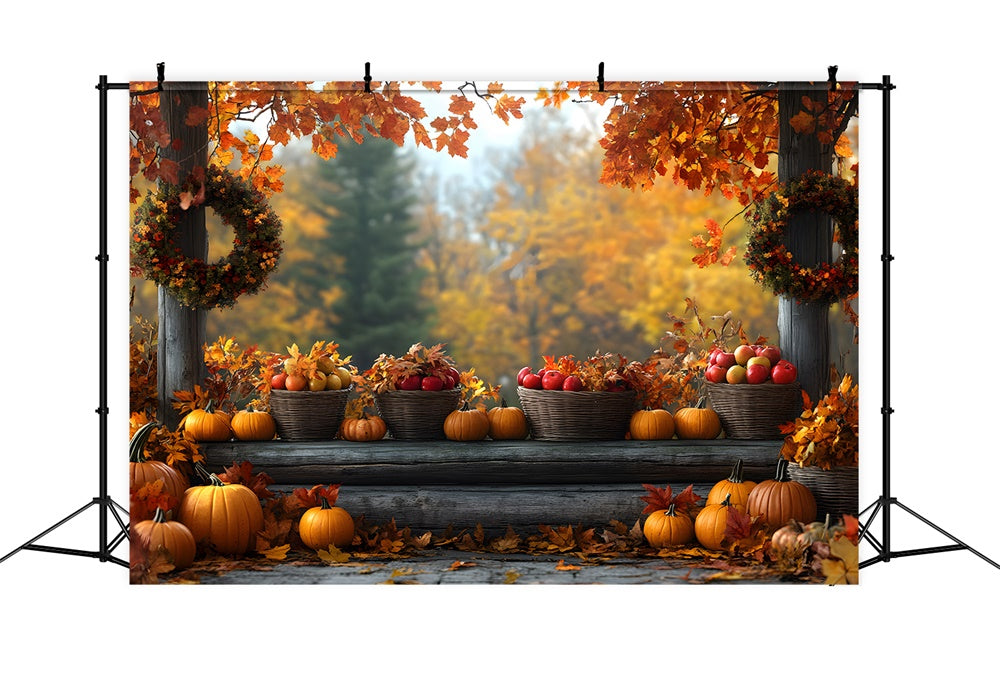 Fall Pumpkin Fruit Harvest Maple Leaves Backdrop RR9-34