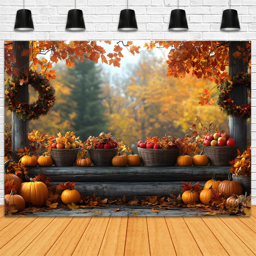 Fall Pumpkin Fruit Harvest Maple Leaves Backdrop RR9-34