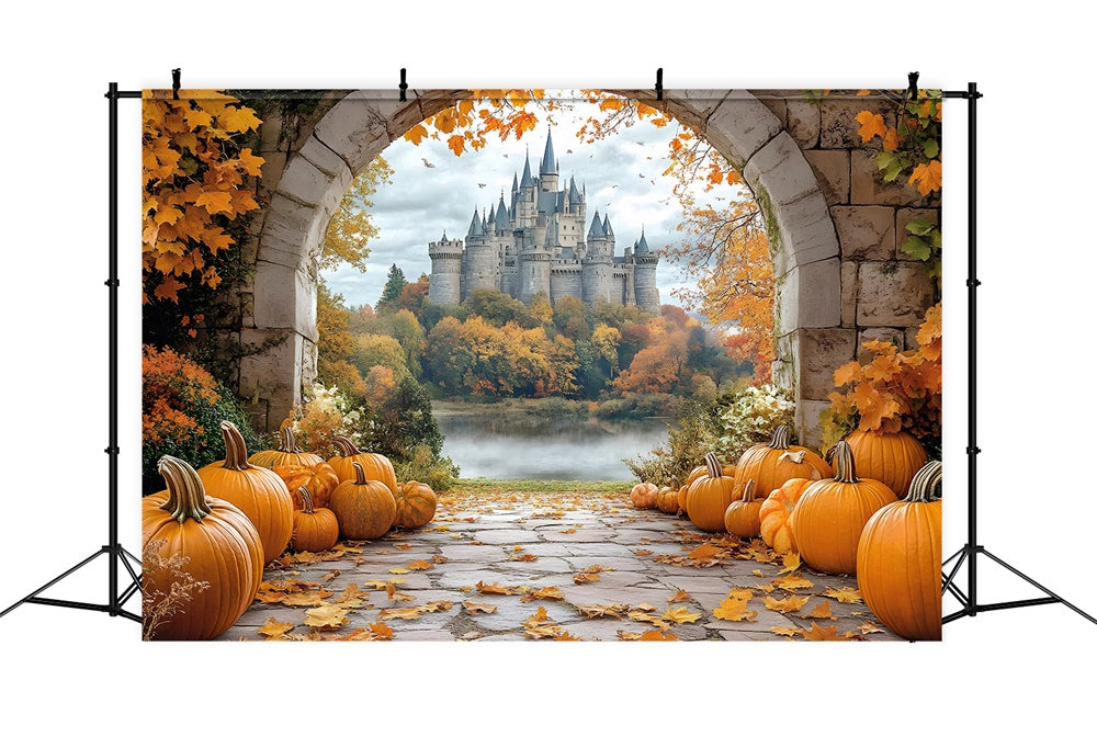 Fall Pumpkin Trail Stone Arch Door View Backdrop RR9-35