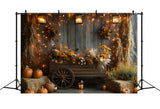 Autumn Harvest Barn Flowers Wood Cart Backdrop RR9-36