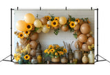 Balloons Sunflowers Decorated Wall Fall Backdrop RR9-37