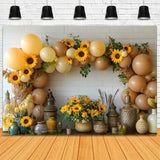 Balloons Sunflowers Decorated Wall Fall Backdrop RR9-37