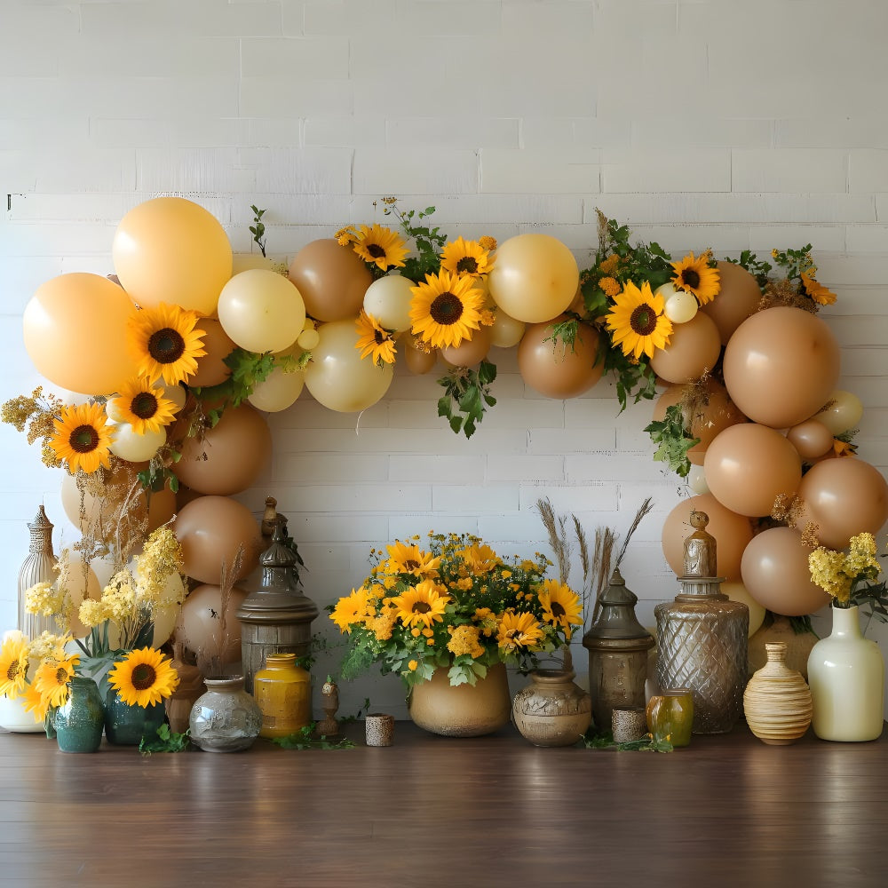 Balloons Sunflowers Decorated Wall Fall Backdrop RR9-37