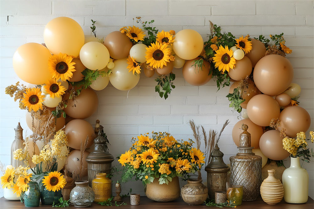 Balloons Sunflowers Decorated Wall Fall Backdrop RR9-37